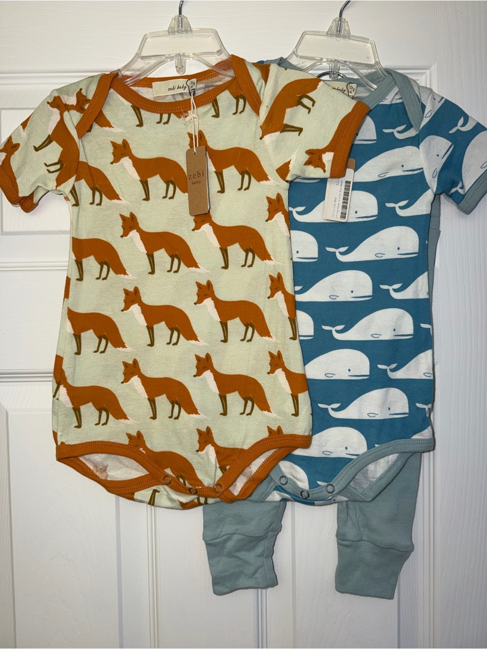 NWT Zebi Baby 3pc Lot 3-6M Fox + Whale Bodysuits + Leggings Organic Cotton